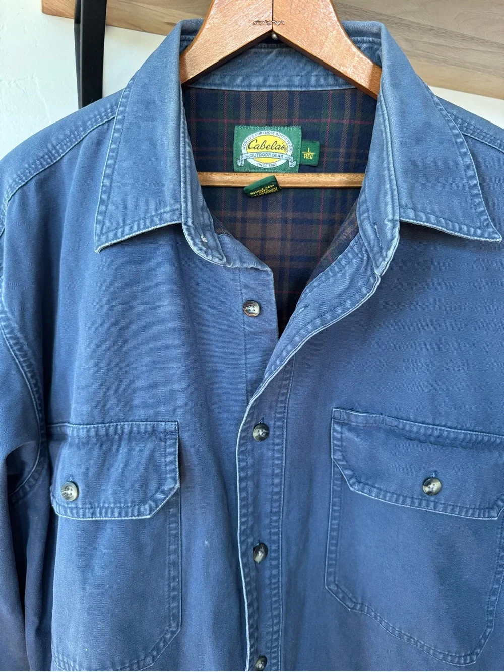 Cabela's Men's Dark Blue Flannel Lined Cotton Canvas Shirt Jacket Shacket Large